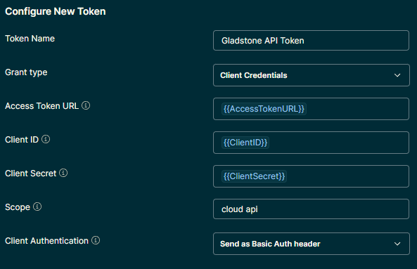 Configurations for generating Access Token via Postman